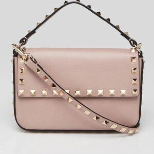 Valentino Neutral Leather Rockstud Crossbody Pouch Bag